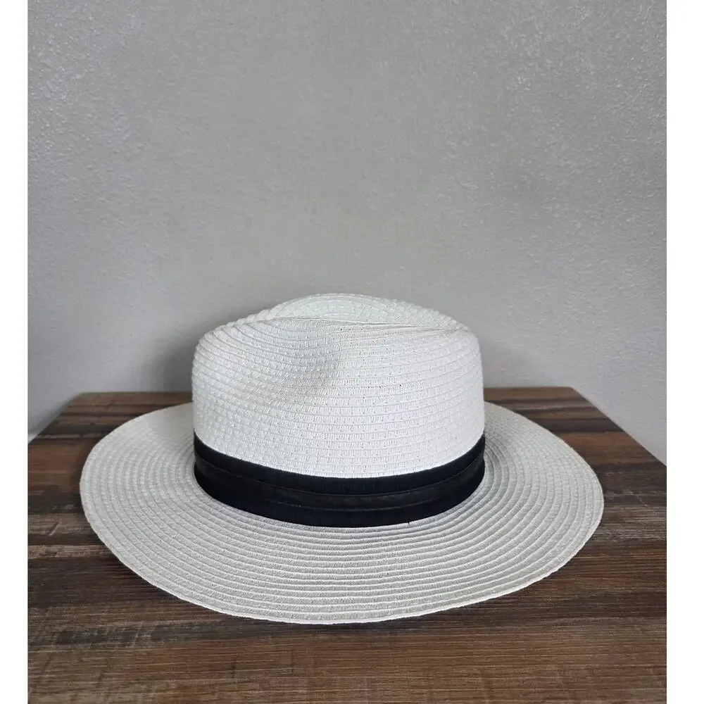 Vince Camuto Woman's Paper Summer White with Black Ribbon Hat